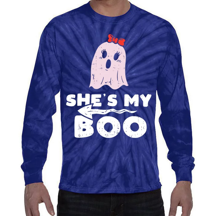 Shes My Boo Cute Matching Couple Halloween Costume Boyfriend Tie-Dye Long Sleeve Shirt