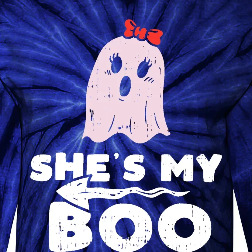 Shes My Boo Cute Matching Couple Halloween Costume Boyfriend Tie-Dye Long Sleeve Shirt