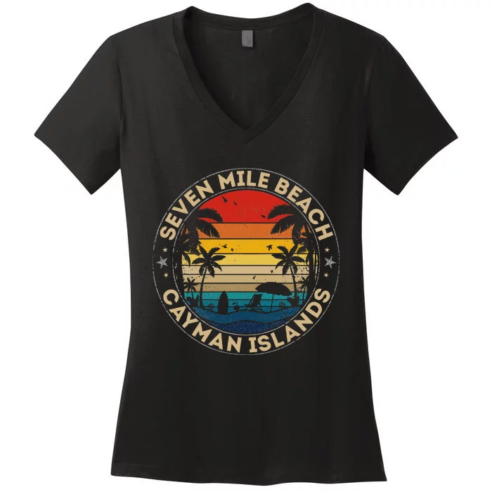 Seven Mile Beach Souvenir Cayman Islands Reminder Women's V-Neck T-Shirt