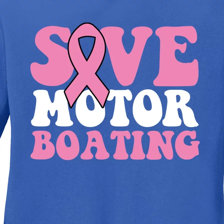 Save Motor Boating Breast Cancer Pink Ribbon Gift Ladies Long Sleeve Shirt