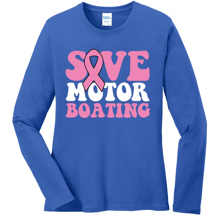 Save Motor Boating Breast Cancer Pink Ribbon Gift Ladies Long Sleeve Shirt