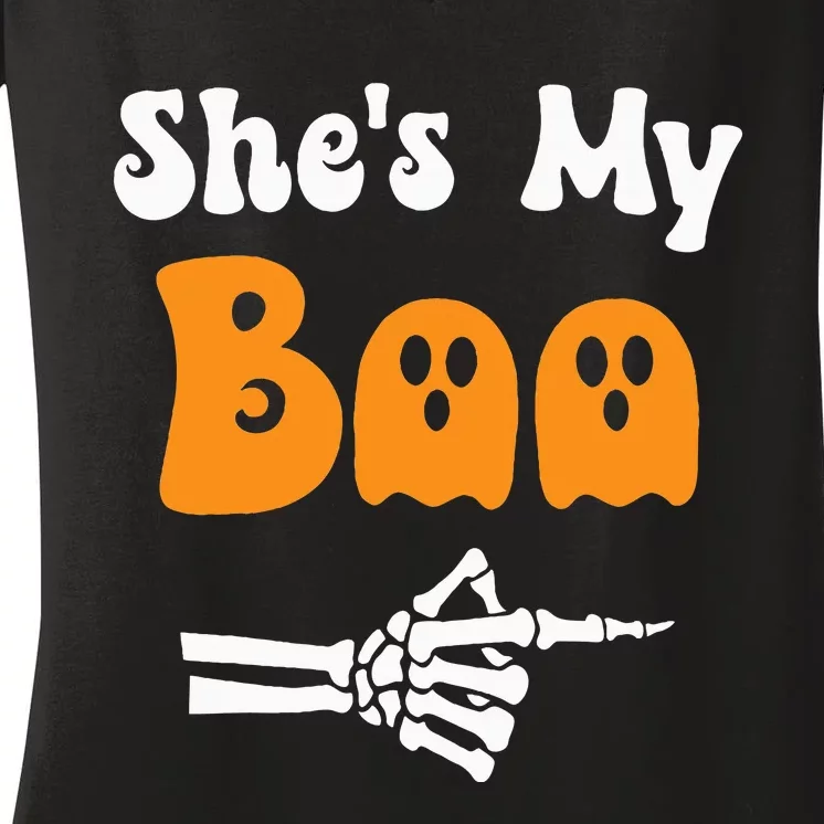 SheS My Boo Matching Halloween Pajama Women's V-Neck T-Shirt