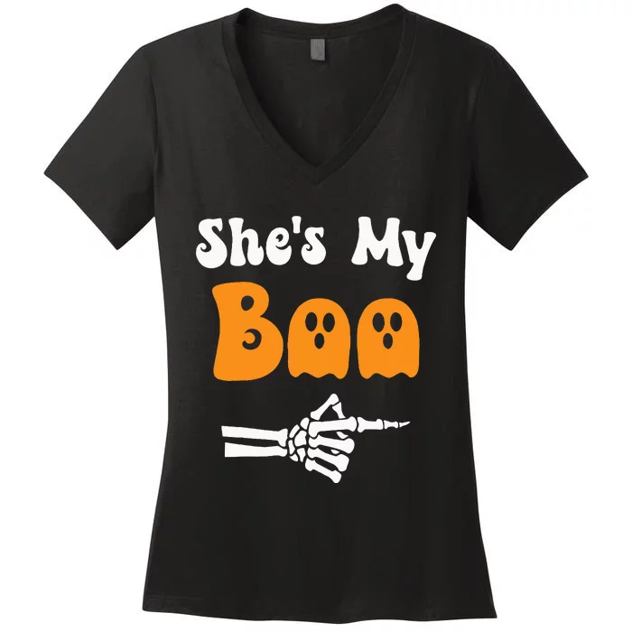 SheS My Boo Matching Halloween Pajama Women's V-Neck T-Shirt