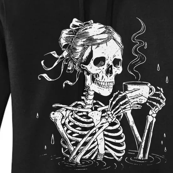 Skeleton Messy Bun Coffee Halloween Coffee Lover Women Mom Gift Women's Pullover Hoodie