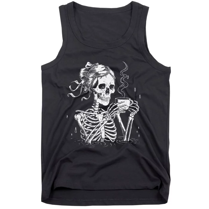 Skeleton Messy Bun Coffee Halloween Coffee Lover Women Mom Gift Tank Top