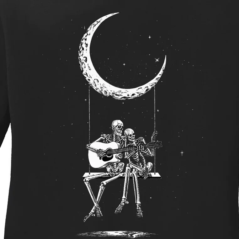 Skeleton Moon Band Rock And Roll Concert Ladies Long Sleeve Shirt