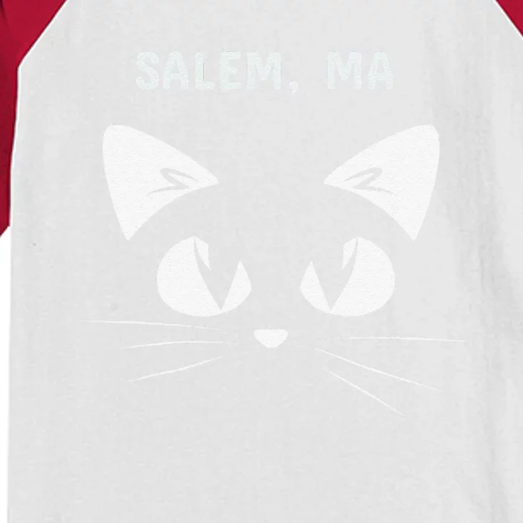 Salem MA Black Cat Halloween Kids Colorblock Raglan Jersey