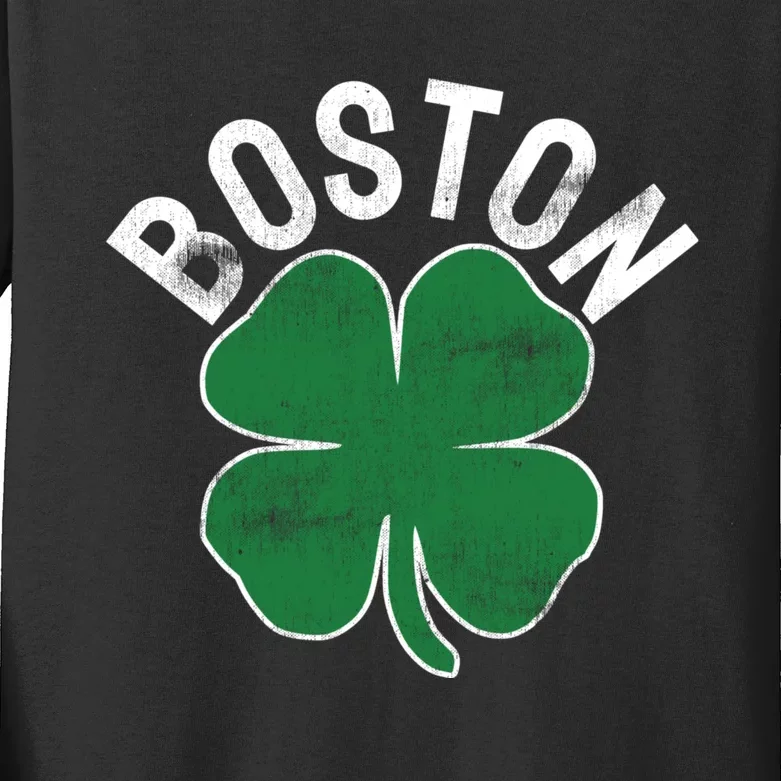 Shamrock Massachusetts Boston ST PATRICKS DAY Irish Green Kids Long Sleeve Shirt