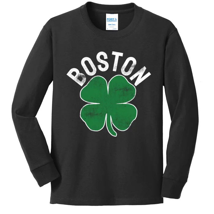 Shamrock Massachusetts Boston ST PATRICKS DAY Irish Green Kids Long Sleeve Shirt