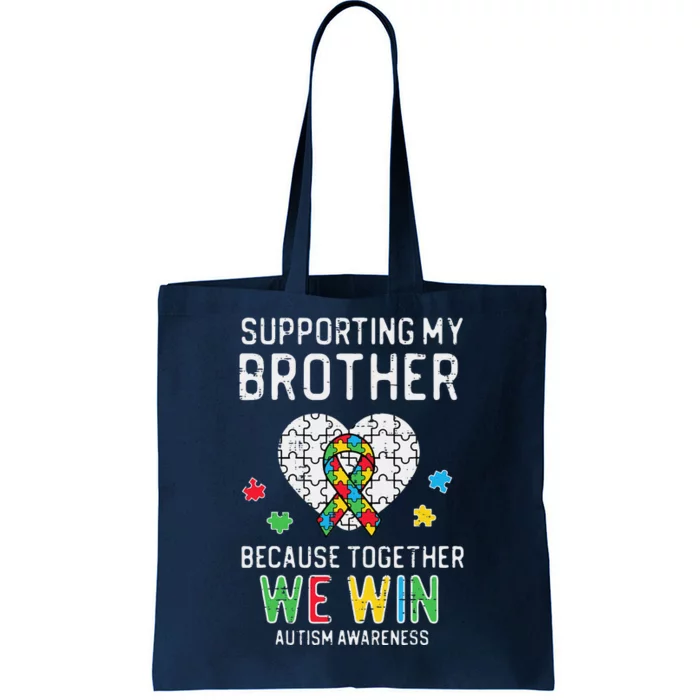 Supporting My Brother Together We Win Autism Aware Puzzle Tote Bag