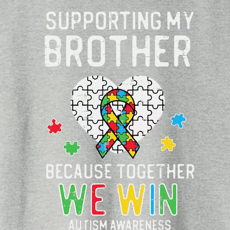 Supporting My Brother Together We Win Autism Aware Puzzle Women's Crop Top Tee