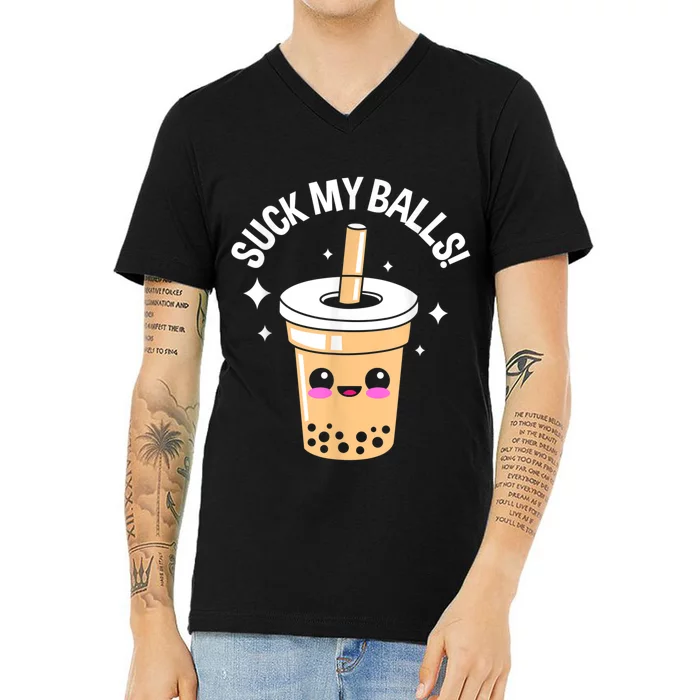 Suck My Balls Boba V-Neck T-Shirt | TeeShirtPalace