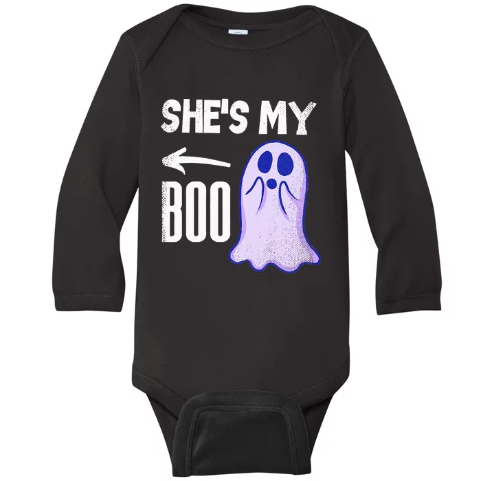 Shes My Boo Cute Ghost Matching Couple Halloween Costume Baby Long Sleeve Bodysuit