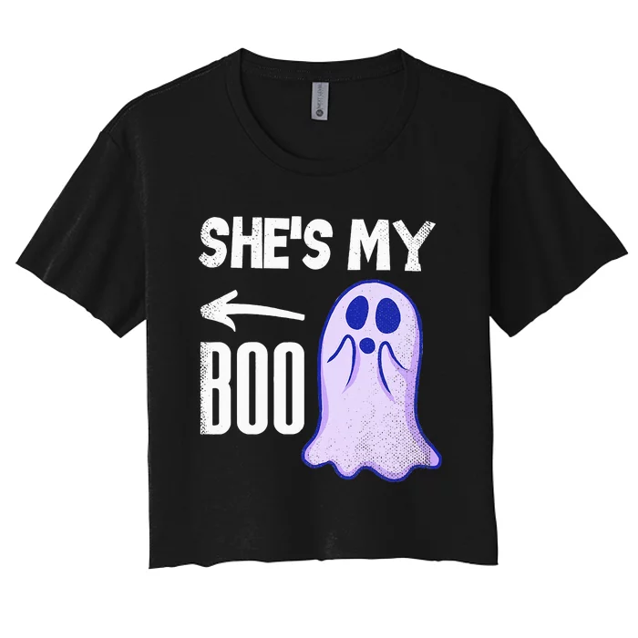 Shes My Boo Cute Ghost Matching Couple Halloween Costume Women's Crop Top Tee