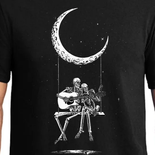 Skeleton Moon Band Tees Rock And Roll Concert Graphic Tees Pajama Set