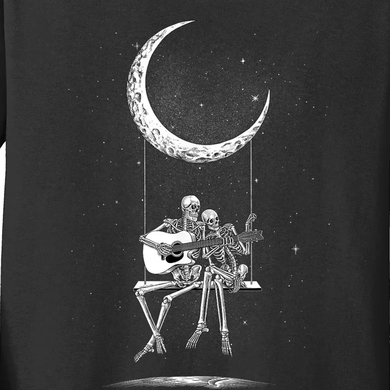 Skeleton Moon Band Tees Rock And Roll Concert Graphic Tees Kids Long Sleeve Shirt