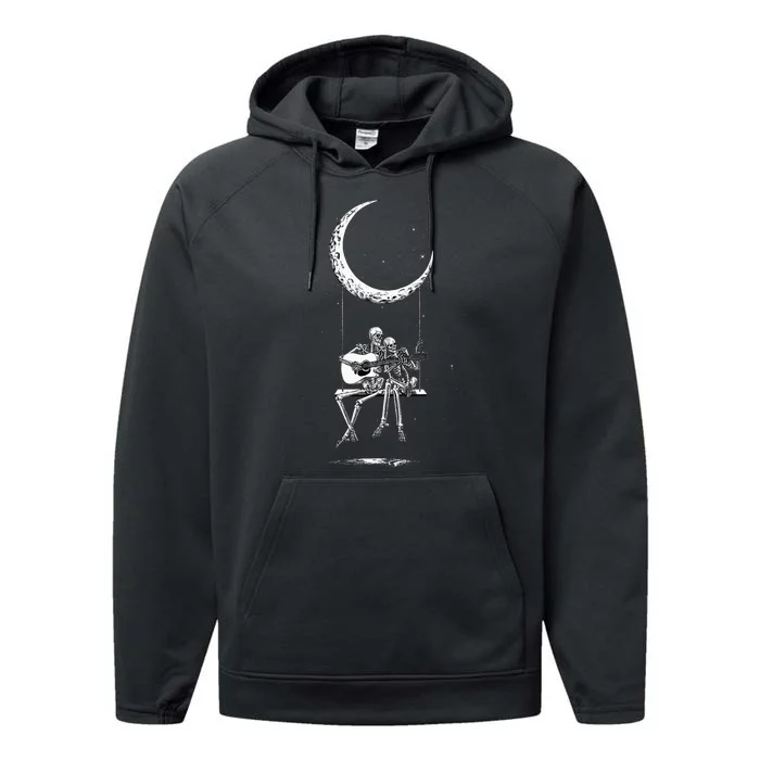 Skeleton Moon Band S Rock And Roll Concert Graphic S Performance Fleece Hoodie