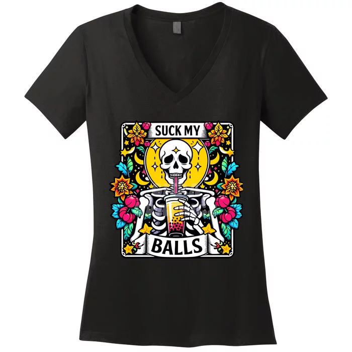 Suck My Balls Funny Tarot Card Women's V-Neck T-Shirt