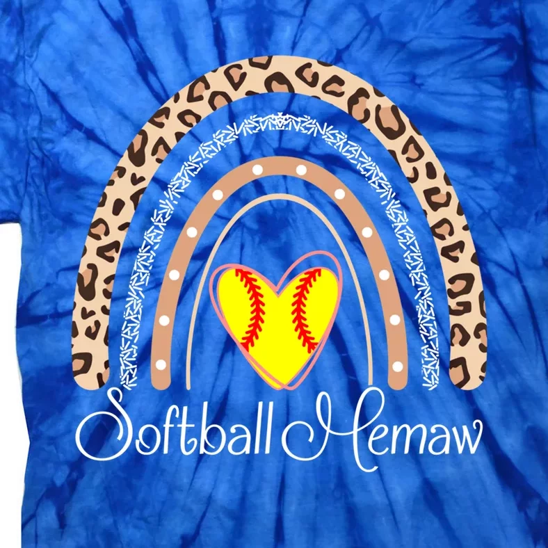 Softball Memaw Boho Rainbow Funny Softball Memaw Gift Tie-Dye T-Shirt