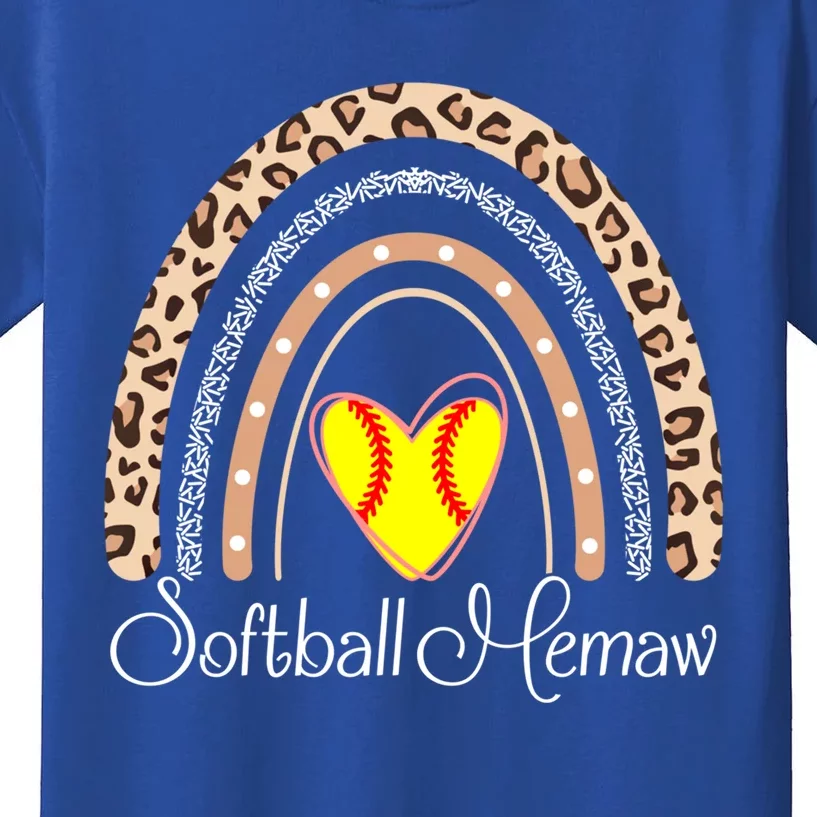 Softball Memaw Boho Rainbow Funny Softball Memaw Gift Kids T-Shirt