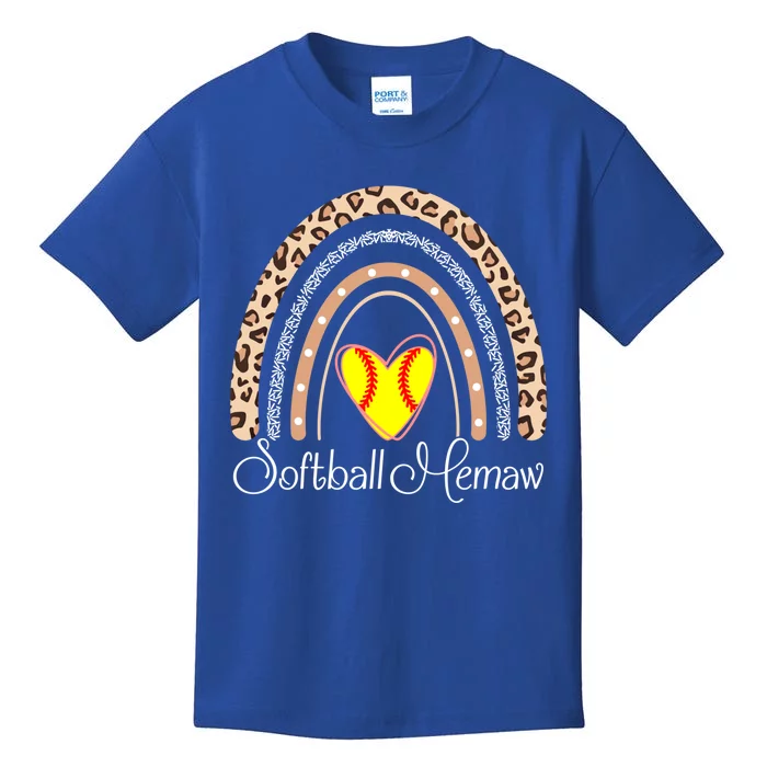 Softball Memaw Boho Rainbow Funny Softball Memaw Gift Kids T-Shirt