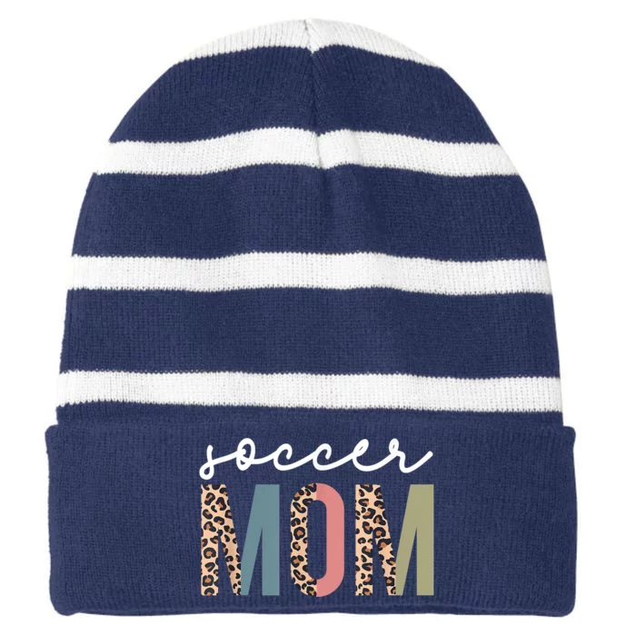 Soccer Mom Cute Mom Life Soccer Game Day Cheer Mom Leopard Striped Beanie with Solid Band