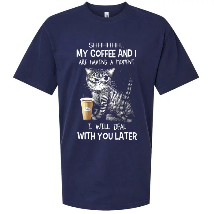 Shhhh My Coffee And I Are Having A Moment Funny Cat Sueded Cloud Jersey T-Shirt