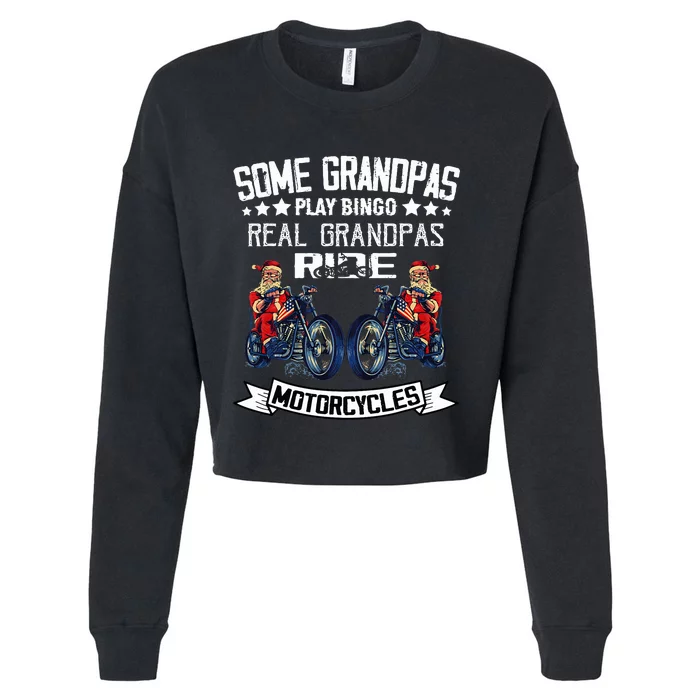 Santa Motorcycle Christmas For Grandpa Dad Motorcycle Riders Cropped Pullover Crew