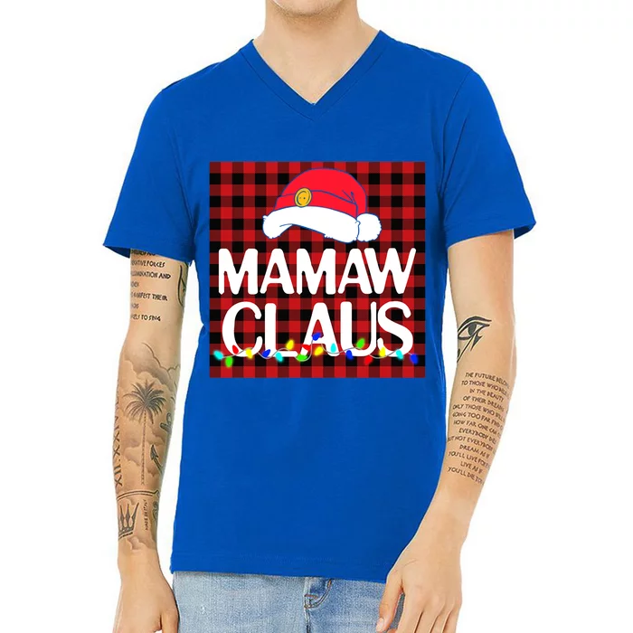 Santa Mamaw Claus Family Christmas Pajama Buffalo Plaid Gift V-Neck T-Shirt