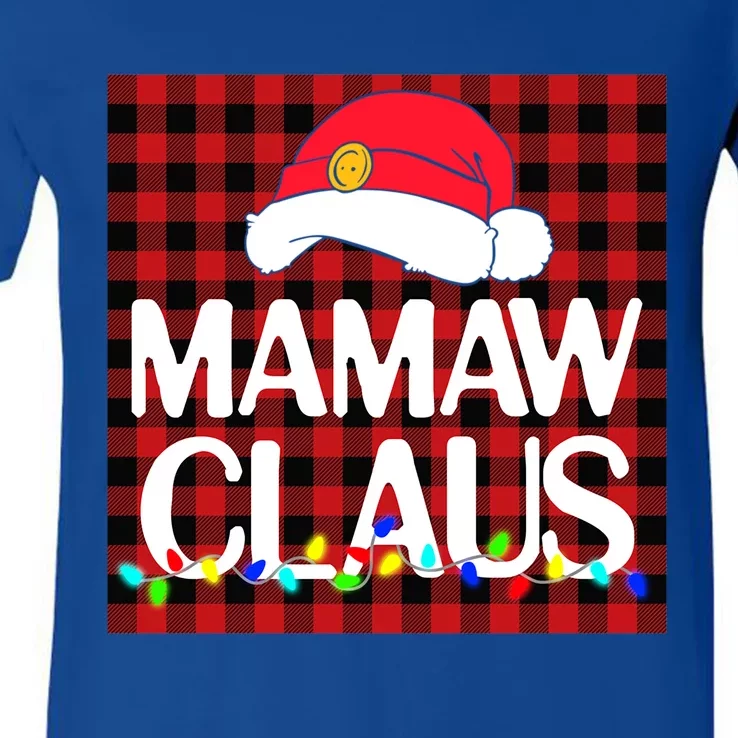 Santa Mamaw Claus Family Christmas Pajama Buffalo Plaid Gift V-Neck T-Shirt