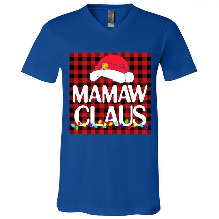 Santa Mamaw Claus Family Christmas Pajama Buffalo Plaid Gift V-Neck T-Shirt