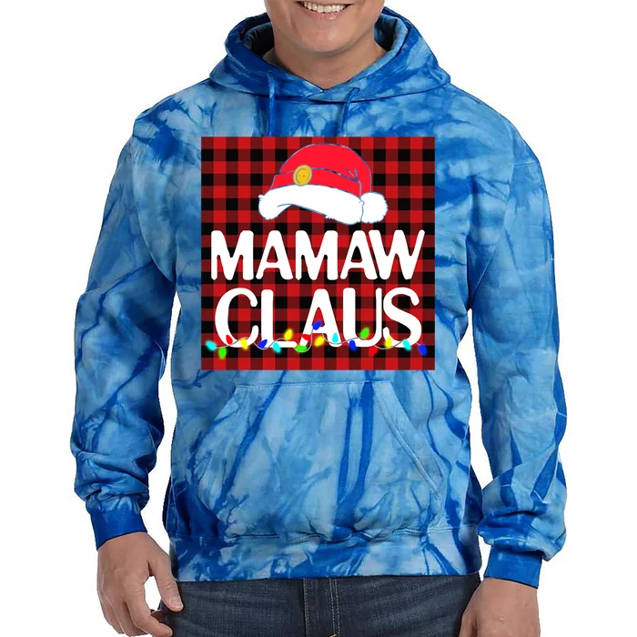 Santa Mamaw Claus Family Christmas Pajama Buffalo Plaid Gift Tie Dye Hoodie