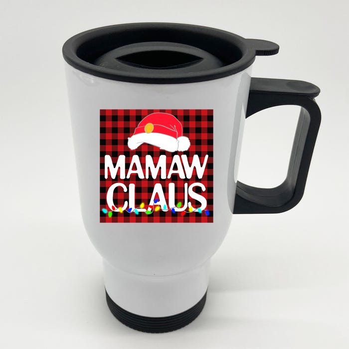 Santa Mamaw Claus Family Christmas Pajama Buffalo Plaid Gift Front & Back Stainless Steel Travel Mug