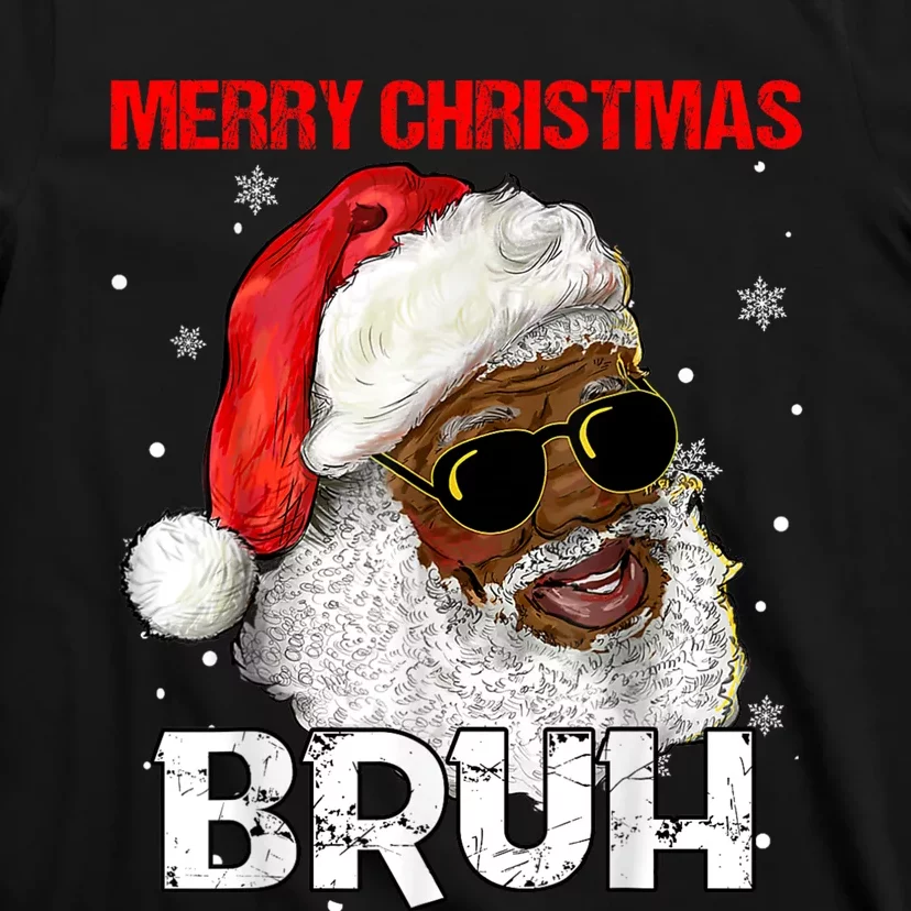 Santa Merry Christmas Bruh Afro African American Xmas Retro T-Shirt