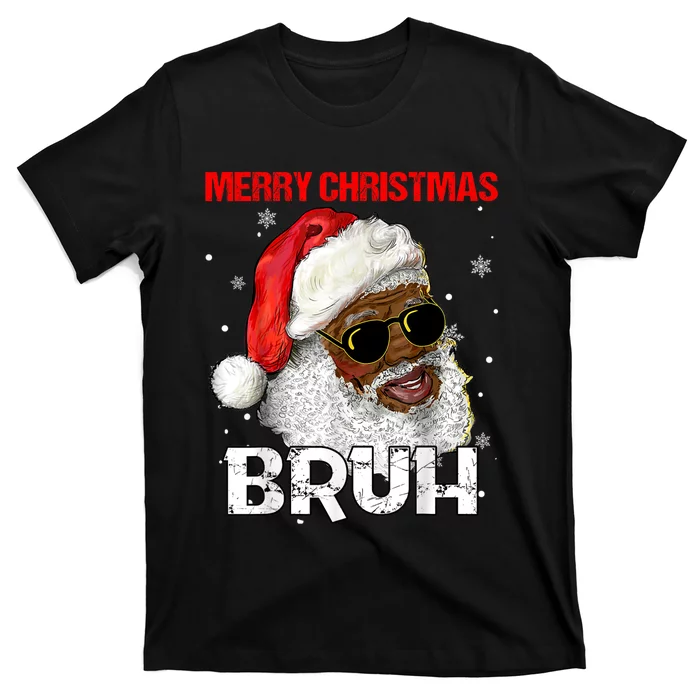 Santa Merry Christmas Bruh Afro African American Xmas Retro T-Shirt