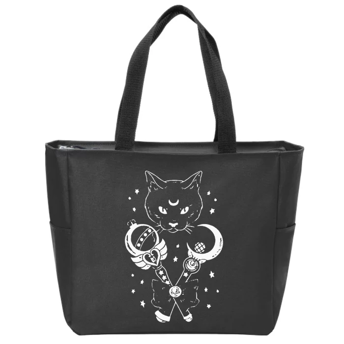 Sailor Meow Cute Moon Cat Space Magic Gothic Halloween Zip Tote Bag