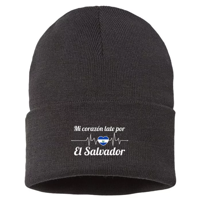 Salvadoran Mi Corazón Late Por El Salvador Salvadorian Sustainable Knit Beanie