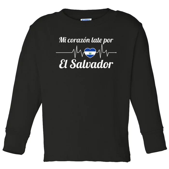 Salvadoran Mi Corazón Late Por El Salvador Salvadorian Toddler Long Sleeve Shirt