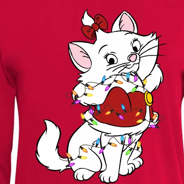 Santa Marie Cat Christmas Lights Marie Christmas Womens Cotton Relaxed Long Sleeve T-Shirt