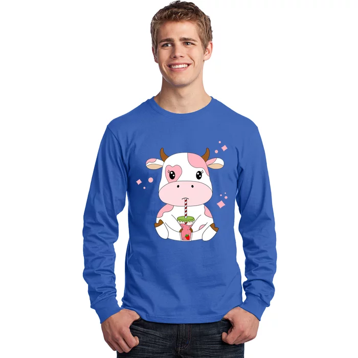 Strawberry Milk Cute Kawaii Aesthetic Pink Cow Print Gift Long Sleeve Shirt