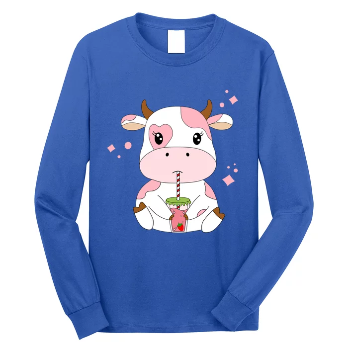 Strawberry Milk Cute Kawaii Aesthetic Pink Cow Print Gift Long Sleeve Shirt