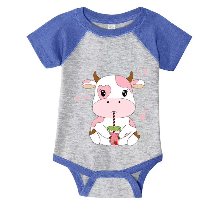 Strawberry Milk Cute Kawaii Aesthetic Pink Cow Print Gift Infant Baby Jersey Bodysuit