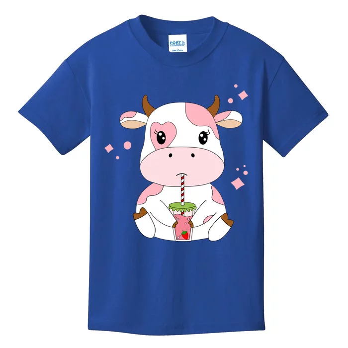 Strawberry Milk Cute Kawaii Aesthetic Pink Cow Print Gift Kids T-Shirt