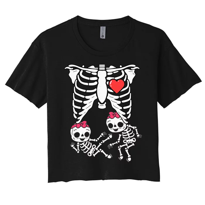 Spooky Maternity Costume Twins XRay Halloween Outfit Women's Crop Top Tee