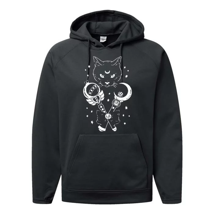 Sailor Meow Cute Moon Cat Space Magic Gothic Halloween Performance Fleece Hoodie