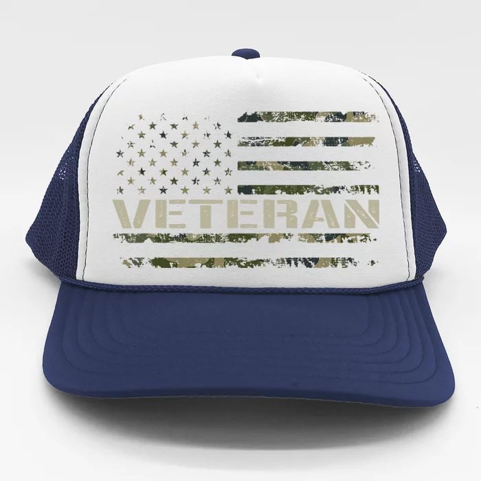 Soldier Military Camo Veteran American Flag Trucker Hat