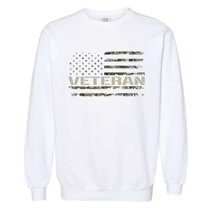 Soldier Military Camo Veteran American Flag Garment-Dyed Sweatshirt