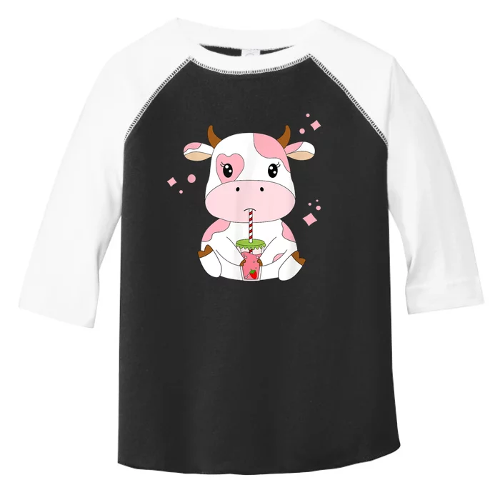 Strawberry Milk Cute Kawaii Aesthetic Pink Cow Print Toddler Fine Jersey T-Shirt