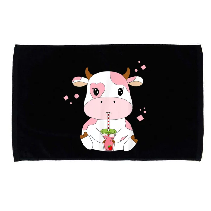 Strawberry Milk Cute Kawaii Aesthetic Pink Cow Print Microfiber Hand Towel