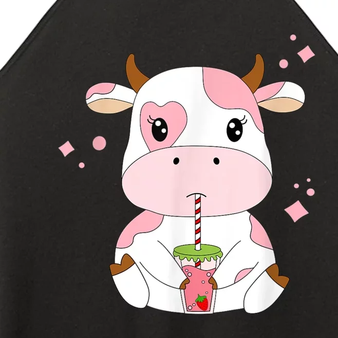 Strawberry Milk Cute Kawaii Aesthetic Pink Cow Print Women’s Perfect Tri Rocker Tank